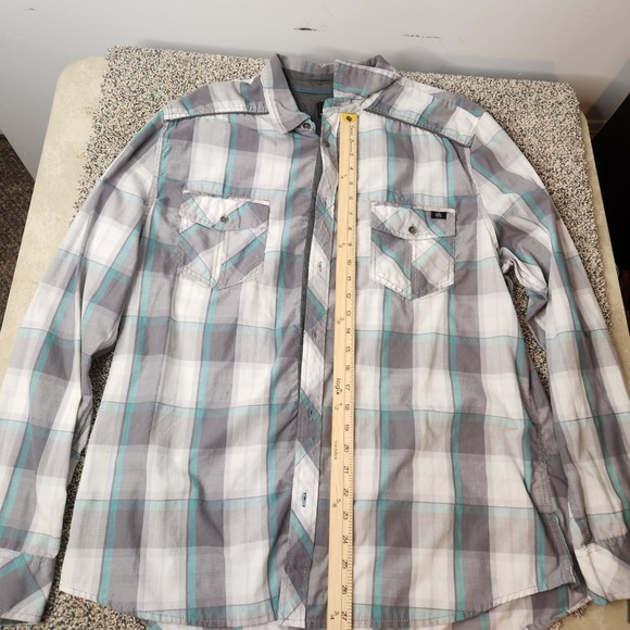 Rock Republic Shirt Mens Button Up Roll Tab Sleeve Gray Plaid 2xl Logo - Picture 4 of 8